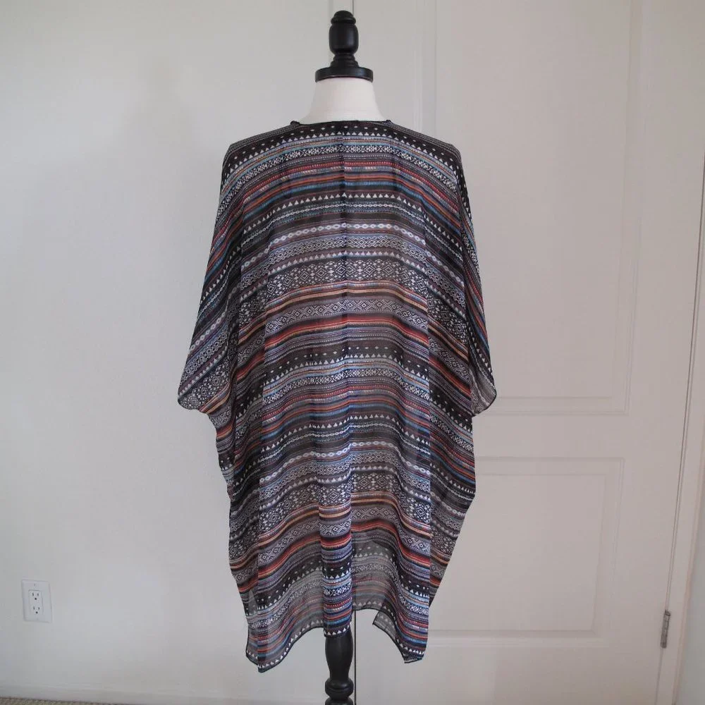 FOREVER 21 Colorful Striped Chiffon Kimono